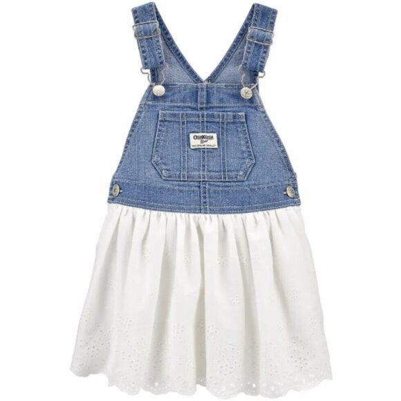 NEW! OshKosh Girls‎ 2T Jumper Dress White Eyelet Skirt Overalls MSRP $40 - Picture 1 of 10